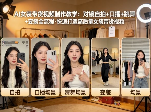 AI女装带货视频制作教学，对镜自拍、口播、跳舞、变装全流程，快速打造高质量女装带货视频-网创百晓生