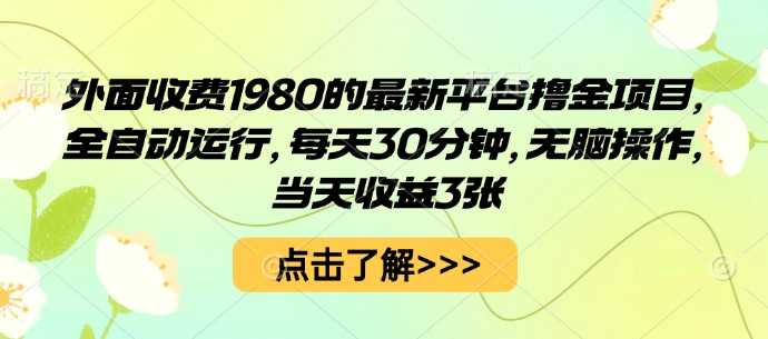 外面收费1980的最新平台撸金项目，全自动运行，每天30分钟，无脑操作，当天收益3张【揭秘】-网创百晓生