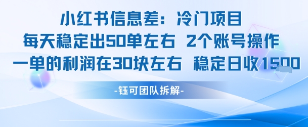 小红书信息差冷门项目一单利润30块每天稳定1.5k左右2个账号操作-网创百晓生