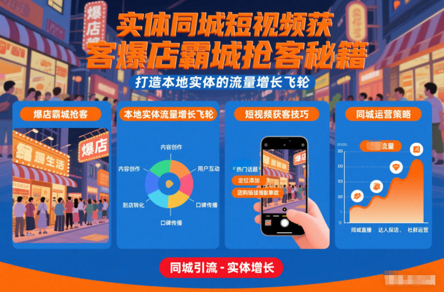 实体同城短视频获客爆店霸城抢客秘籍，打造本地实体的流量增长飞轮-网创百晓生