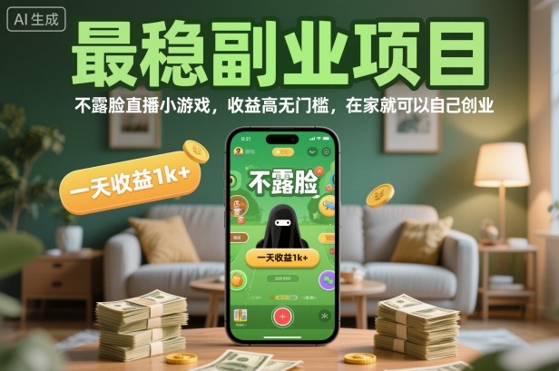 最稳副业项目，不露脸直播小游戏，收益高无门槛，一天收益1k+，在家就可以自己创业【揭秘】-网创百晓生