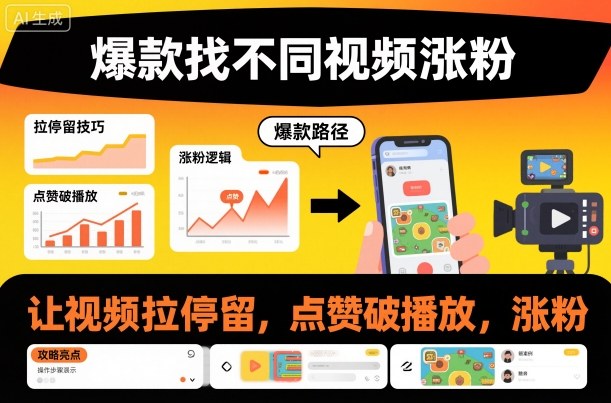 爆款找不同视频涨粉,让视频拉停留,实现点赞,破播放,涨粉-网创百晓生