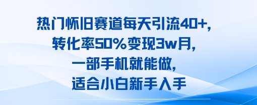 热门怀旧赛道每天引流40+，转化率50%月变现3w，一部手机就能做，适合小白新手入手-网创百晓生