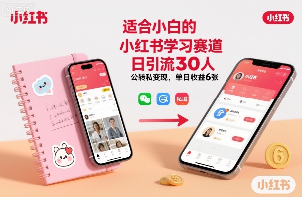 适合小白的小红书学习赛道，日引流30人，公转私变现，单日收益6张-网创百晓生