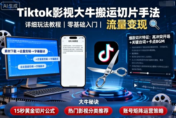 Tiktok影视大牛搬运切片手法，详细玩法教程-网创百晓生