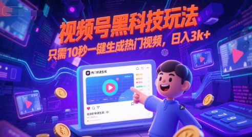 视频号黑科技玩法，只需10秒一键生成热门视频，日入3k+【揭秘】-网创百晓生