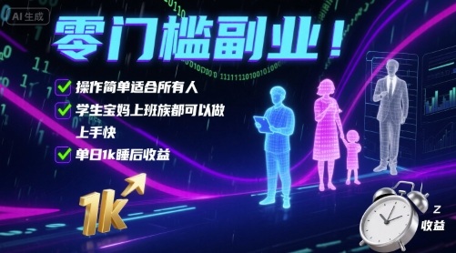 零门槛副业！操作简单适合所有人，学生宝妈上班族都可以做，上手快，单日1k睡后收益【揭秘】-网创百晓生