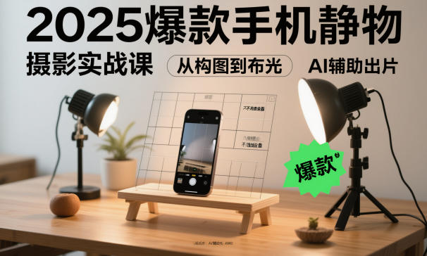 2025爆款手机静物摄影实战课，从构图到布光，不用贵设备，AI辅助出片-网创百晓生
