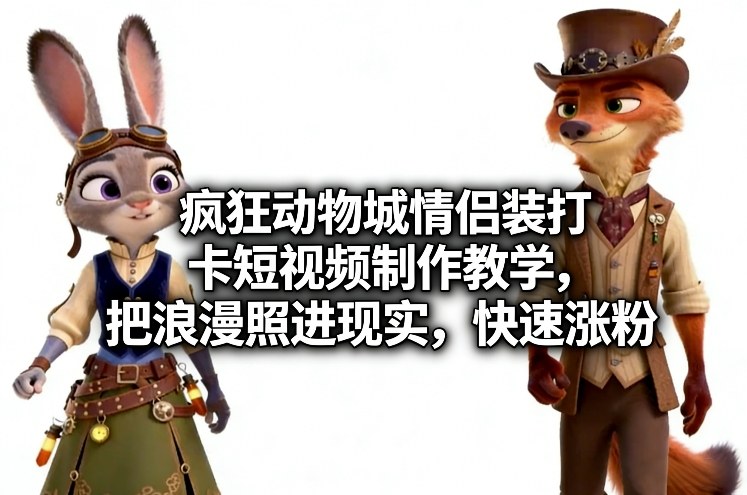 疯狂动物城情侣装打卡短视频制作教学，把浪漫照进现实，快速涨粉-网创百晓生