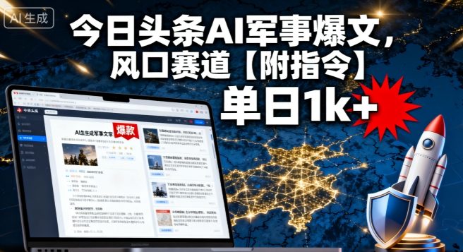 今日头条AI军事爆文，单日1k+，风口赛道【附指令】-网创百晓生
