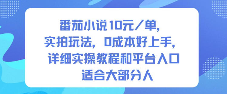 番茄小说10米每单，实拍玩法，0成本好上手，详细实操教程和平台入口适合大部分人-网创百晓生