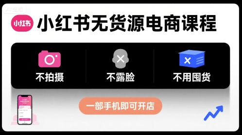 小红书无货源电商课程，不拍摄不露脸不用囤货，一部手机即可开店-网创百晓生
