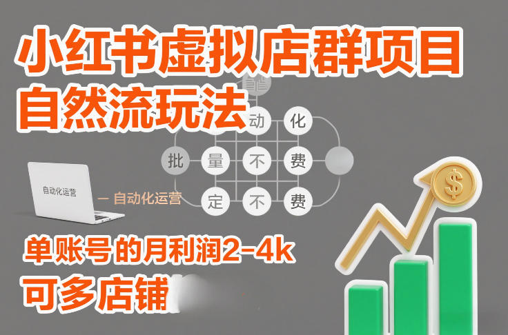 小红书虚拟店群项目，自然流玩法，批量自动化，稳定不费号，单账号的月利润2-4k，可多店矩阵-网创百晓生