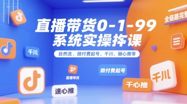 直播带货0~1~99系统实操课，自然流、微付费起号、千川、随心推等，直播带货全链路完整逻辑-网创百晓生