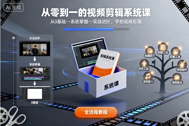 从零到一的视频剪辑系统课，从0基础–系统掌握–实战进阶，学拍视频剪辑-网创百晓生