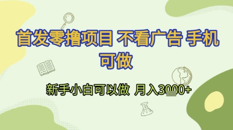 首发零撸项目 不看广告 手机可做 新手小白可以做 月入3k+【揭秘】-网创百晓生