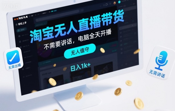 淘宝无人直播带货，不需要出镜，不需要讲话，电脑全天开播，轻松上手，日入1k+【揭秘】-网创百晓生