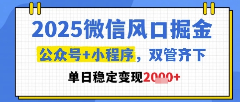 2025微信风口掘金，公众号+小程序双管齐下，单日稳定变现1k+【揭秘】-网创百晓生