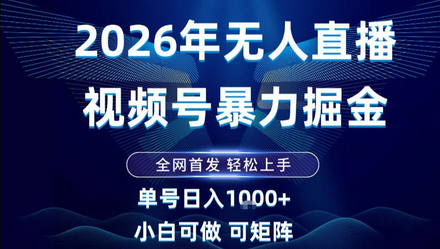 2026最新视频号无人直播掘金，全网首发，小白可以玩，长期稳定日入1k+【揭秘】-网创百晓生
