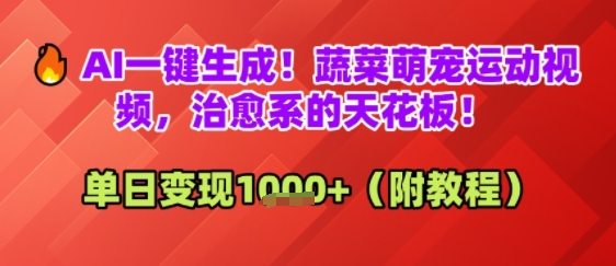 AI一键生成！蔬菜萌宠运动视频，治愈系的天花板！单日变现多张-网创百晓生