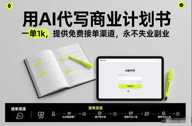 用AI代写商业计划书，一单1k，提供免费接单渠道，永不失业副业-网创百晓生