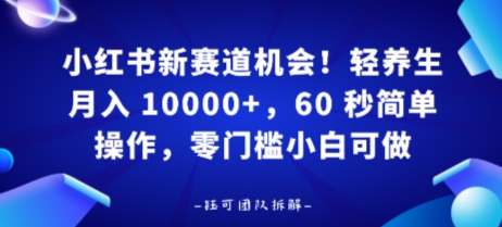 小红书新赛道机会，轻养生月入 1w，60 秒简单操作，带货接广都可以，零门槛小白可做-网创百晓生