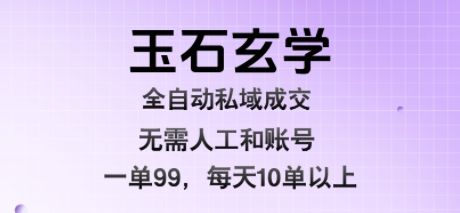 玉石玄学全自动私域成交，一单99每天十单以上，无需人工和矩阵账号，蓝海项目直接干【揭秘】-网创百晓生