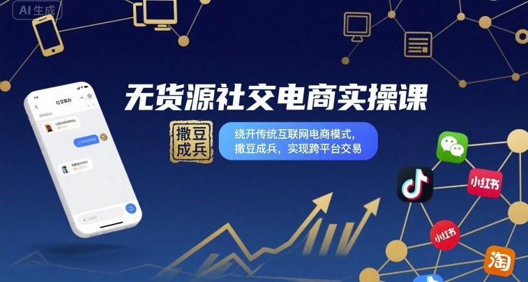无货源社交电商实操课，绕开传统互联网电商模式，撒豆成兵，实现跨平台交易-网创百晓生