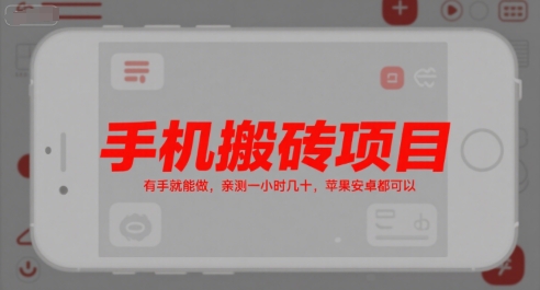 手机搬砖项目，有手就能做，亲测一小时几十，苹果安卓都可以-网创百晓生