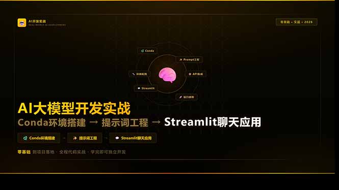 AI大模型开发实战：Conda环境搭建→提示词工程→Streamlit聊天应用，零基础到项目落地-网创百晓生