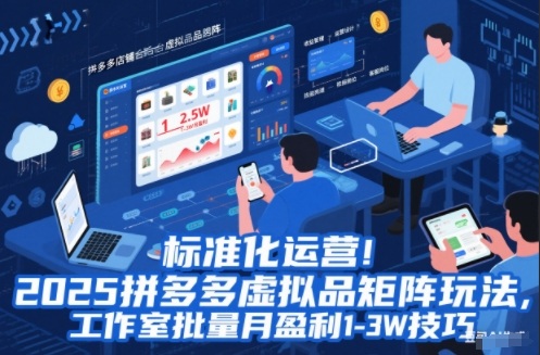 标准化运营！2025拼多多虚拟品矩阵玩法，工作室批量月盈利1-3W技巧【揭秘】-网创百晓生