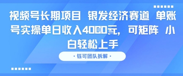 视频号长期项目 银发经济赛道 单账号实操单日收入1k，可矩阵 小白轻松上手-网创百晓生