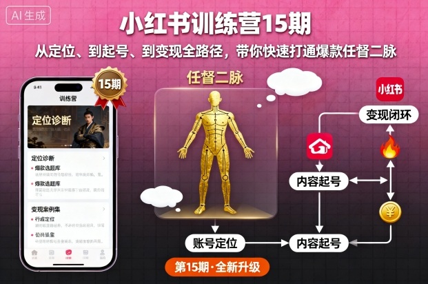 小红书训练营15期，从定位、到起号、到变现全路径，带你快速打通爆款任督二脉-网创百晓生