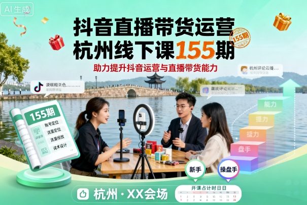 抖音直播带货运营杭州线下课155期，助力提升抖音运营与直播带货能力-网创百晓生