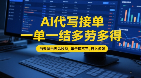 AI代写接单，一单一结多劳多得，当天做当天见收益，单子接不完，日入多张【全网最全实操课程】-网创百晓生