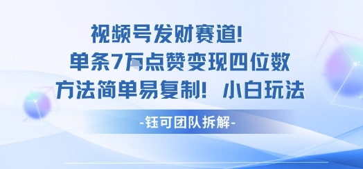 视频号发财赛道单条7W点赞变现四位数方法简单易复制小白玩法-网创百晓生