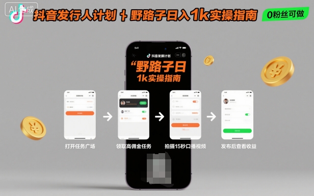 抖音发行人计划全新野路子玩法，随时随地，只要有手机，就能操作，日入1k+【揭秘】-网创百晓生