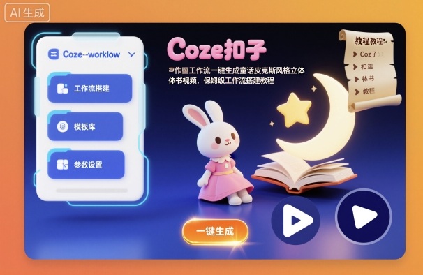 Coze扣子工作流一键生成童话皮克斯风格立体书视频，保姆级工作流搭建教程-网创百晓生