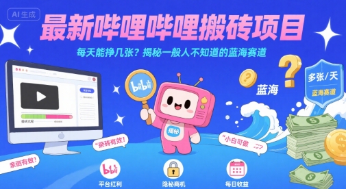 最新哔哩哔哩上B站搬砖项目，每天能挣几张？揭秘一般人不知道的蓝海赛道-网创百晓生