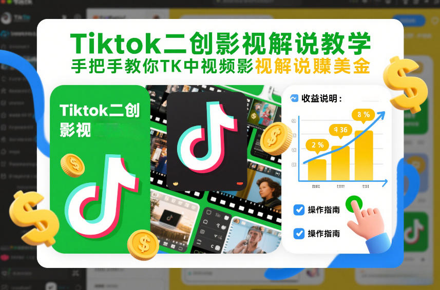 Tiktok二创影视解说教学，手把手教你TK中视频影视解说賺美金（更新26年1月）-网创百晓生