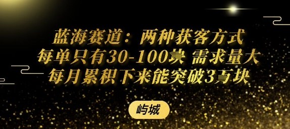 蓝海赛道：两种获客方式每单只有30-100米 需求量大每月累积下来能突破3W-网创百晓生
