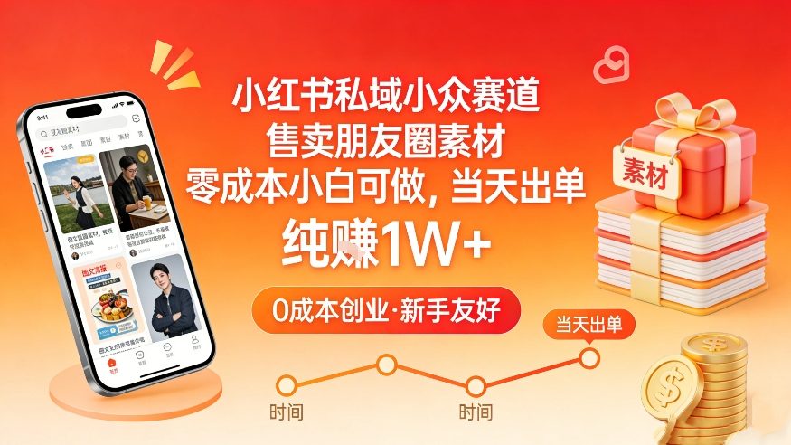 小红书私域小众赛道，售卖朋友圈素材，零成本小白可做，当天出单，月入1W+-网创百晓生