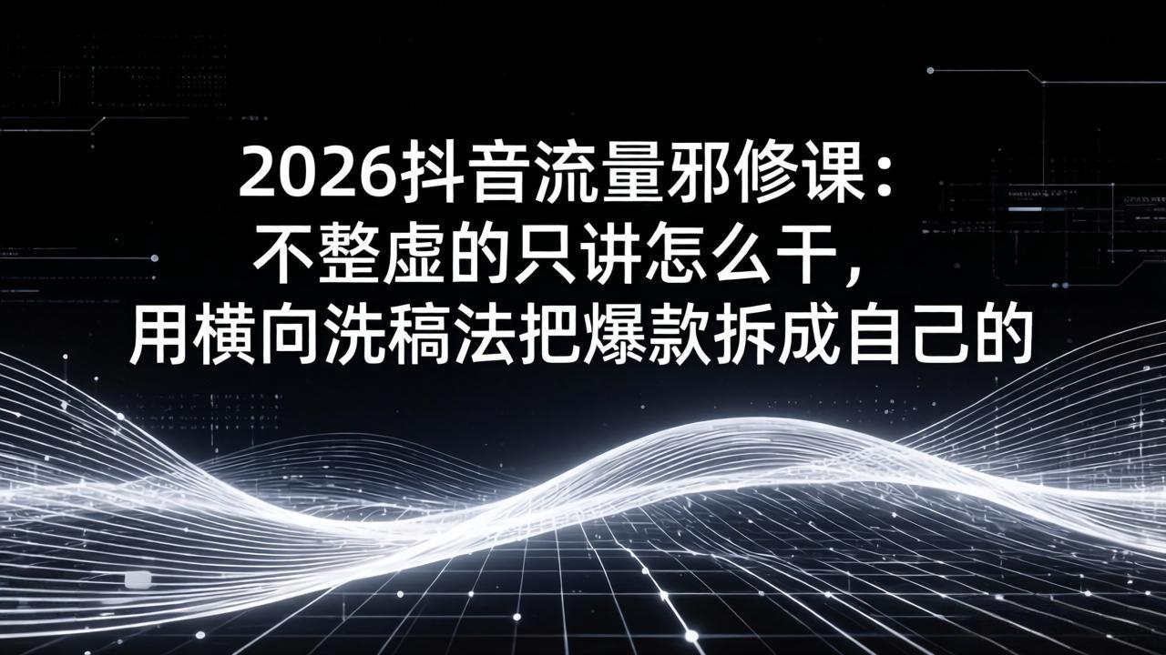 2026抖音流量邪修课：不整虚的只讲怎么干，用横向洗稿法把爆款拆成自己的-网创百晓生