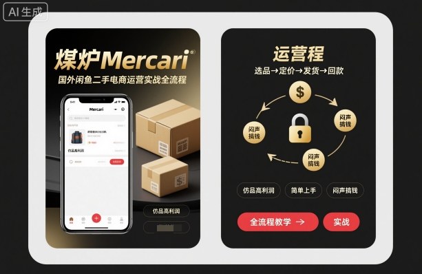 煤炉Mercari国外闲鱼二手电商运营实战全流程，仿品高利润，简单上手，闷声搞钱-网创百晓生