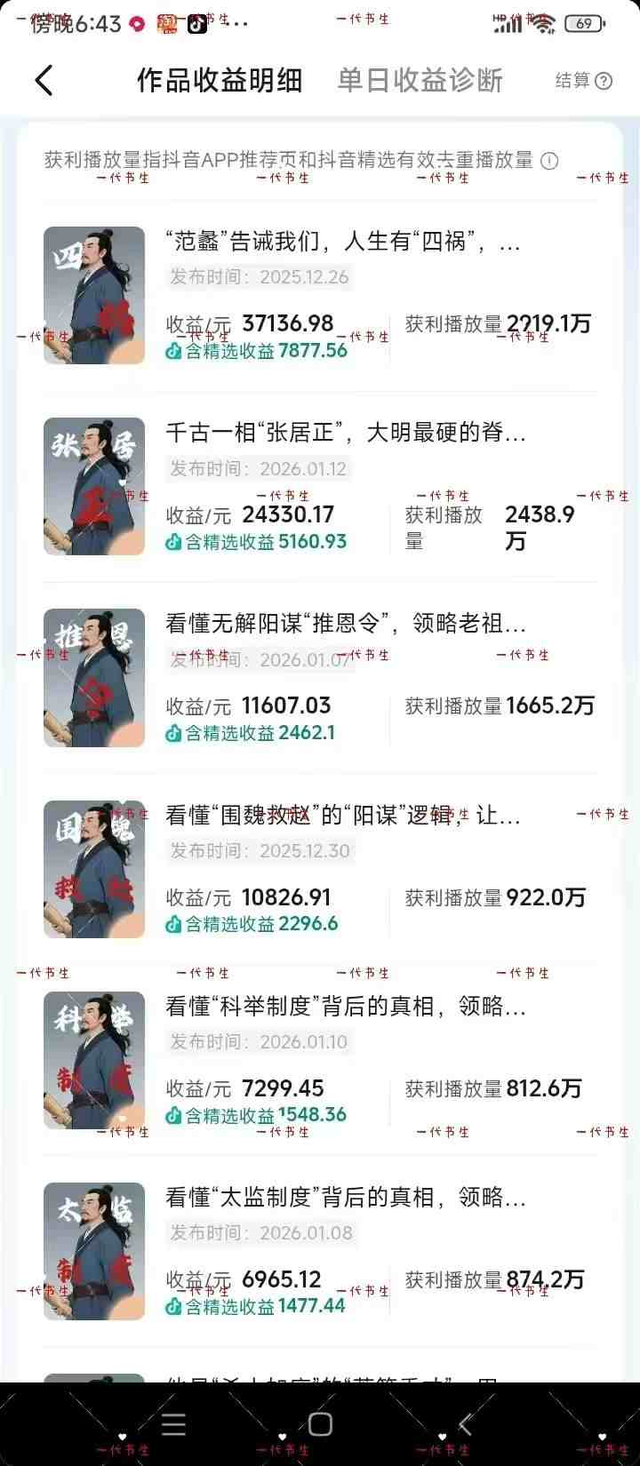 抖音300w粉丝博主的政史类科普视频教学，有大流量扶持，拿伙伴伙伴+精选独家双份收益-网创百晓生