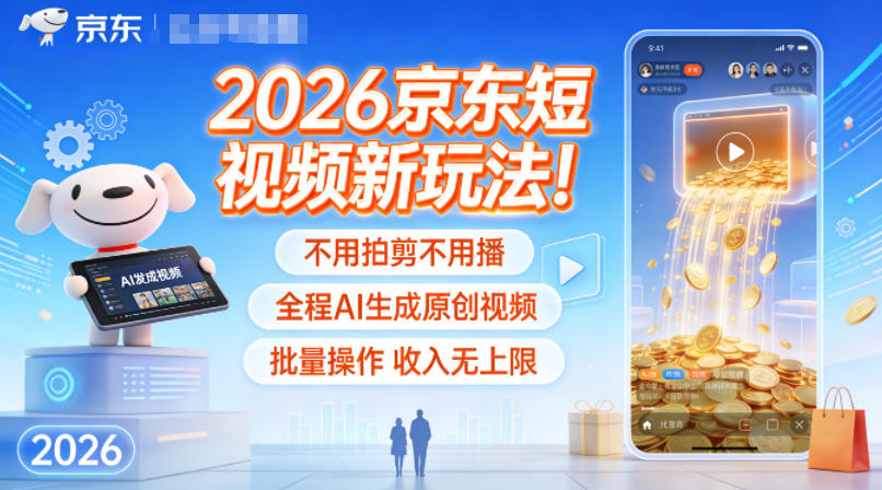 2026京东短视频新玩法！不用拍剪不用播，全程AI生成原创视频，批量操作收入无上限-网创百晓生
