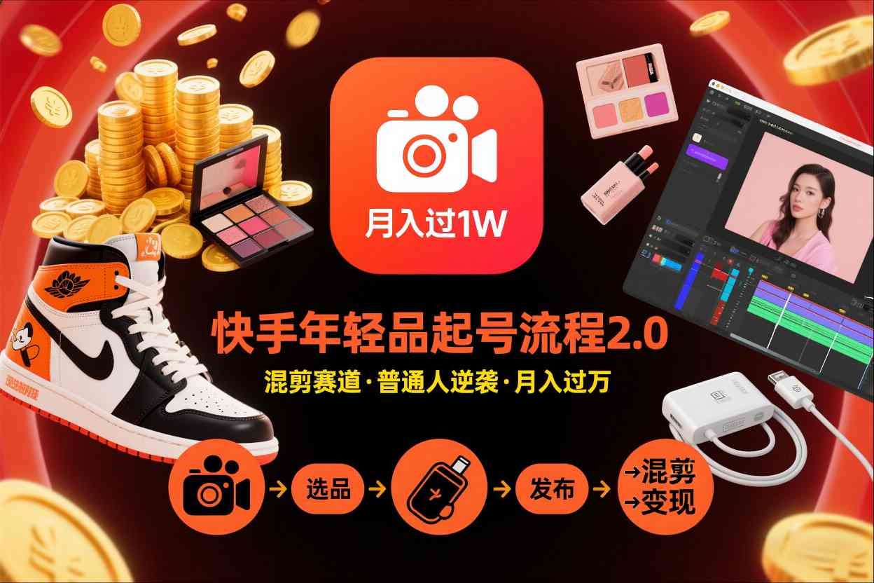 快手短视频带货年轻品起号流程2.0，快手年轻品混剪赛道，普通人也能月入过1W-网创百晓生