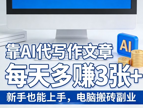 靠AI代写作文章，每天多賺3张+，新手也能上手，电脑搬砖副业-网创百晓生