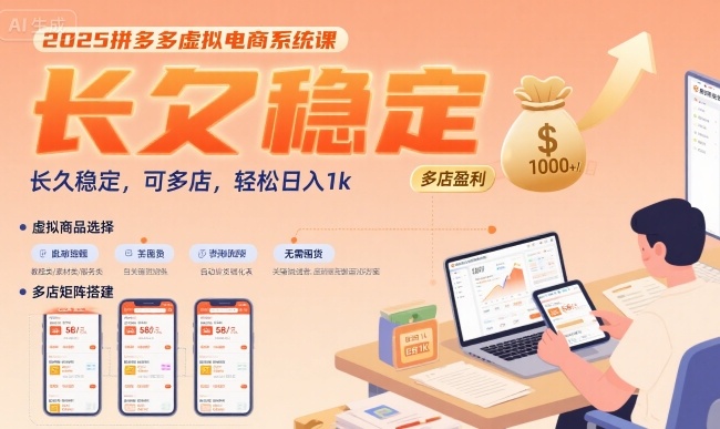 2025拼多多虚拟电商系统课，长久稳定，可多店，轻松日入1k-网创百晓生