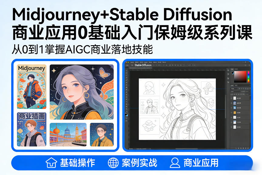 AIGC商业应用Midjourney+Stable Diffusion教程，0基础入门保姆级系列课-网创百晓生